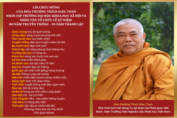 Lời chúc mừng của Hòa thượng Thích Giác Toàn nhân dịp Trường Đại học Khoa học Xã hội và Nhân văn tổ chức Lễ kỷ niệm 80 năm truyền thống – 30 năm thành lập