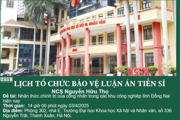 Thông báo bảo vệ luận án tiến sĩ của nghiên cứu sinh Nguyễn Hữu Thọ