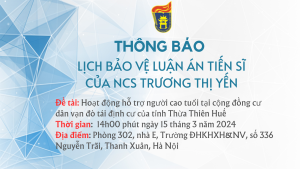 Thông báo lịch tổ chức bảo vệ luận án tiến sĩ cho nghiên cứu sinh: Trương Thị Yến