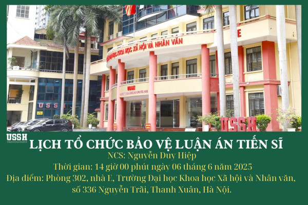 Thông báo lịch bảo vệ luận án tiến sĩ của NCS Nguyễn Duy Hiệp
