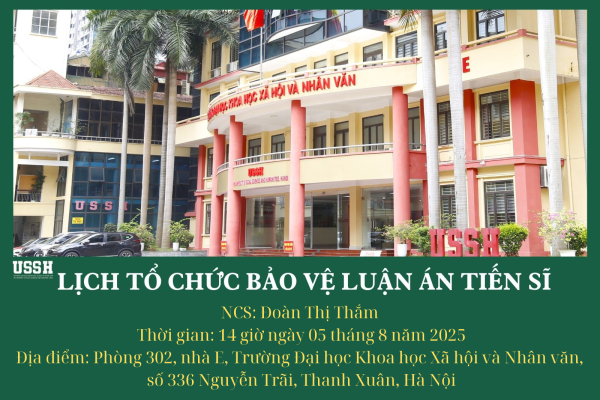 Thông báo lịch bảo vệ luận án tiến sĩ của NCS Đoàn Thị Thắm