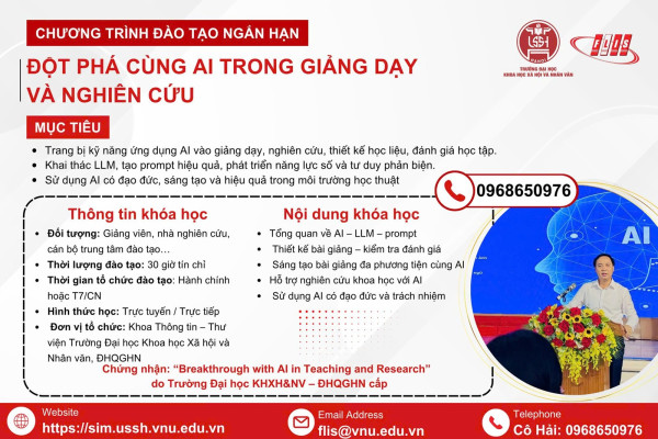 Tuyển sinh Chương trình ngắn hạn “Đột phá cùng AI trong giảng dạy và nghiên cứu”