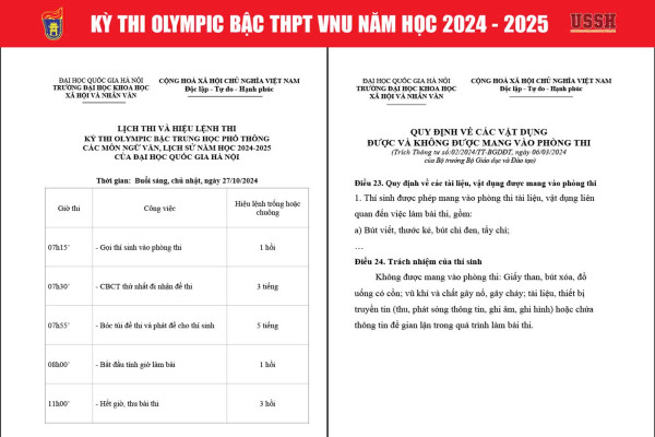 Những lưu ý khi tham gia kỳ thi Olympic VNU các môn Ngữ văn, Lịch sử năm 2025-2026
