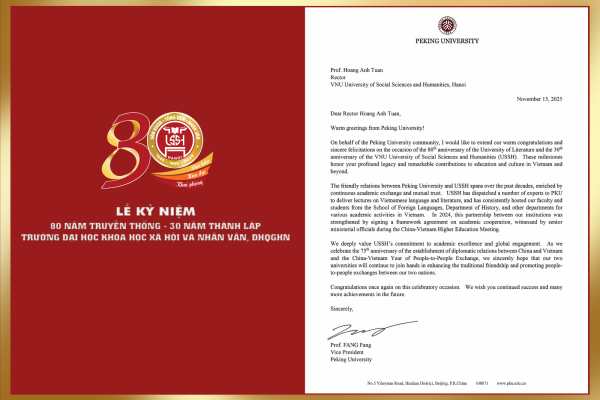 Thư mời tham dự Lễ Kỷ niệm 80 năm truyền thống - 30 năm thành lập Trường Đại học Khoa học Xã hội và Nhân văn, ĐHQGHN