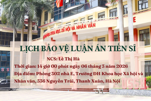 Thông báo lịch bảo vệ luận án tiến sĩ của NCS Lê Thị Hà