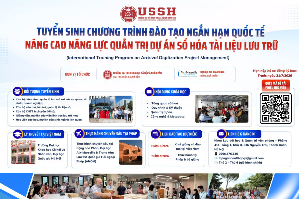 Thông báo tuyển sinh chương trình đào tạo ngắn hạn quốc tế “Nâng cao năng lực quản trị dự án số hoá tài liệu lưu trữ” tại Cộng hoà Pháp