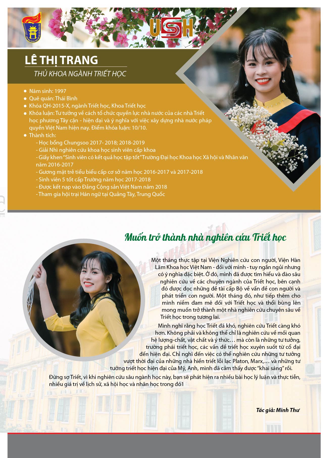 Lê Thị Trang - Thủ khoa ngành Triết học năm 2019