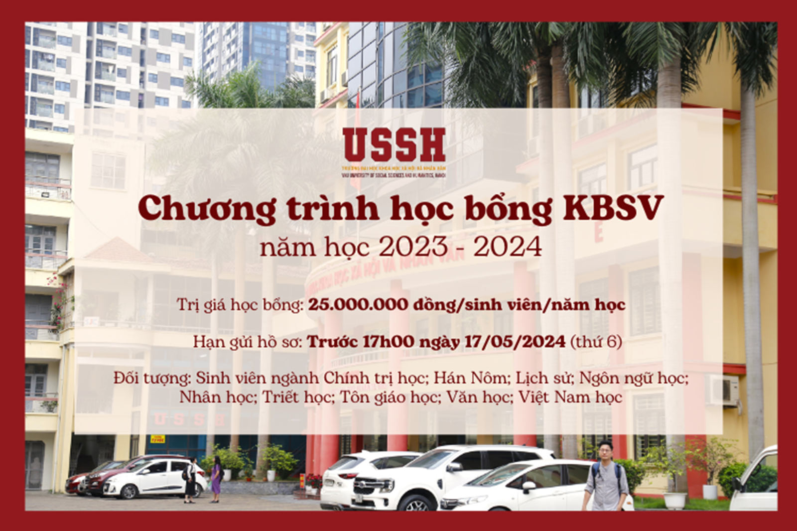Nhận hồ sơ đăng ký Chương trình học bổng KBSV, năm học 2023 – 2024 dành cho Sinh viên VNU-USSH