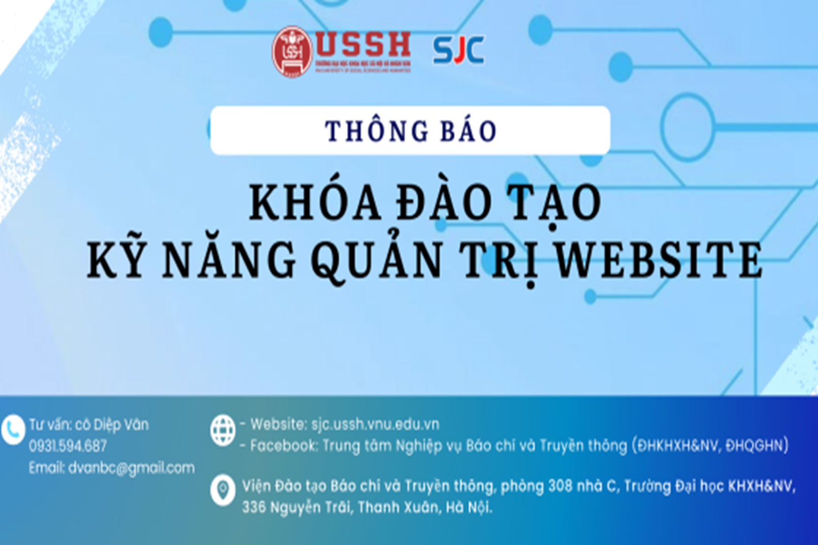 Thông báo tuyển sinh khóa đào tạo "Kỹ năng quản trị website"