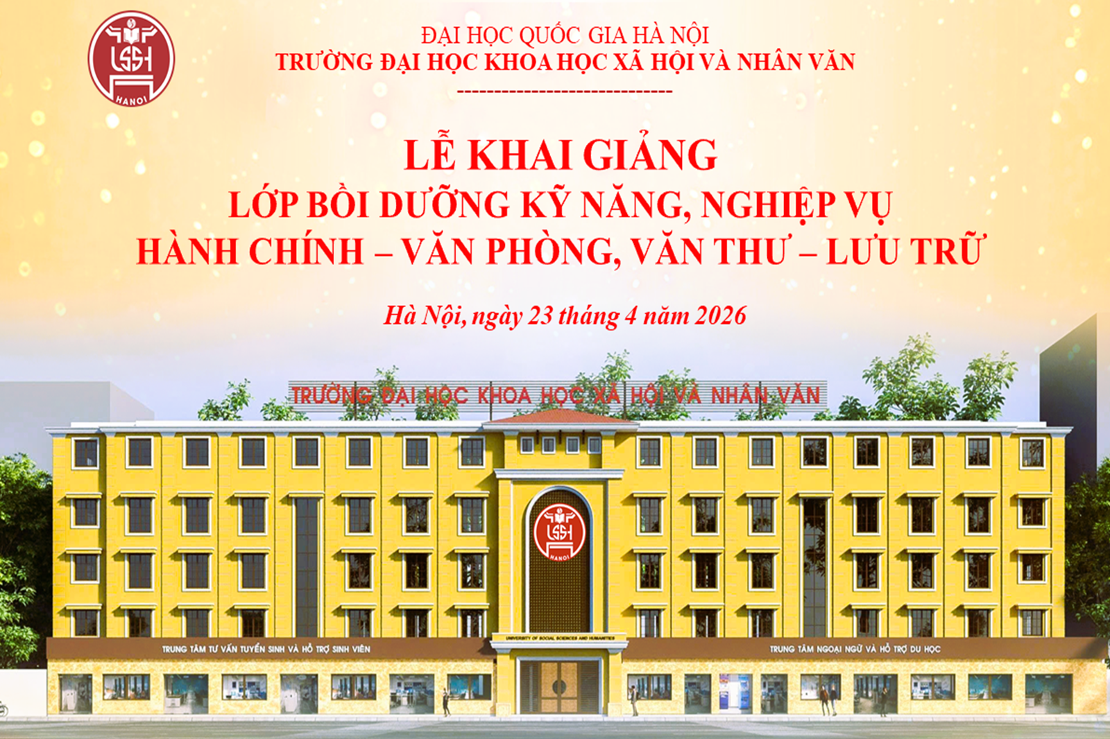 Khai giảng khóa Bồi dưỡng nghiệp vụ Hành chính - Văn phòng, Văn thư - Lưu trữ năm 2026 dành cho cán bộ Trường ĐH KHXH&NV